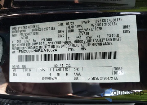 2024 Ford Escape Active z USA, uszkodzony, nr VIN 1FMCU0GN0RUA16624